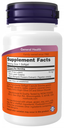 NOW Lutein 10 mg, 60 капсул