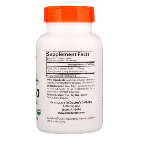 Doctor's Best Extra Strength Ginkgo, Гинкго Билоба стронг, 120 капс